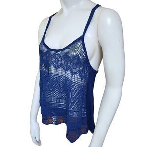 Hollister Blue Crochet Front Tank Top (S)